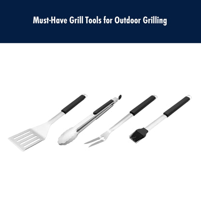HENCKELS BBQ Grill Tool Set, 4-Piece Stainless Steel Barbecue Accessories with Spatula, Tongs, Fork & Basting Brush, Heavy Duty Outdoor Grilling Kit for Camping, Tailgate & Backyard Cooking