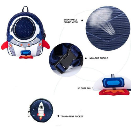 JiePai Toddler Rocket Backpack Leash Anti-lost Waterproof 3D Cartoon Kids Backpack
