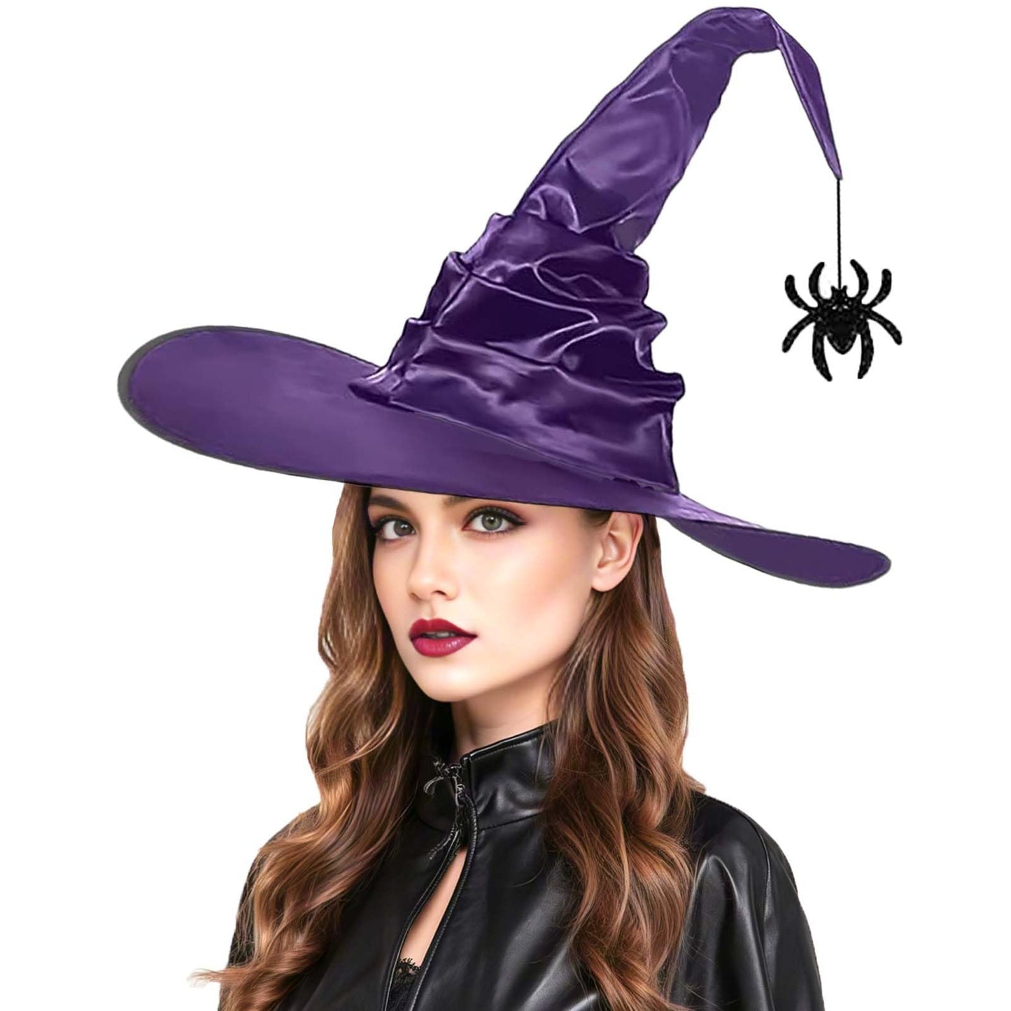 WXOIEOD Purple Witch Hat for Woman Mens Adult Large Witch Hats Halloween Cosplay Costume with Spider Decorations