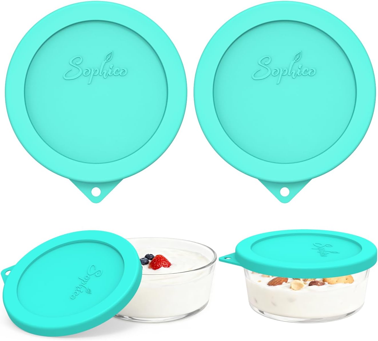1-Quart 2 Pack) SOPHICO Silicone Replacement Lids Fit Ultimate Glass Containers, Airtight Seal Bowl Covers for Yogurt