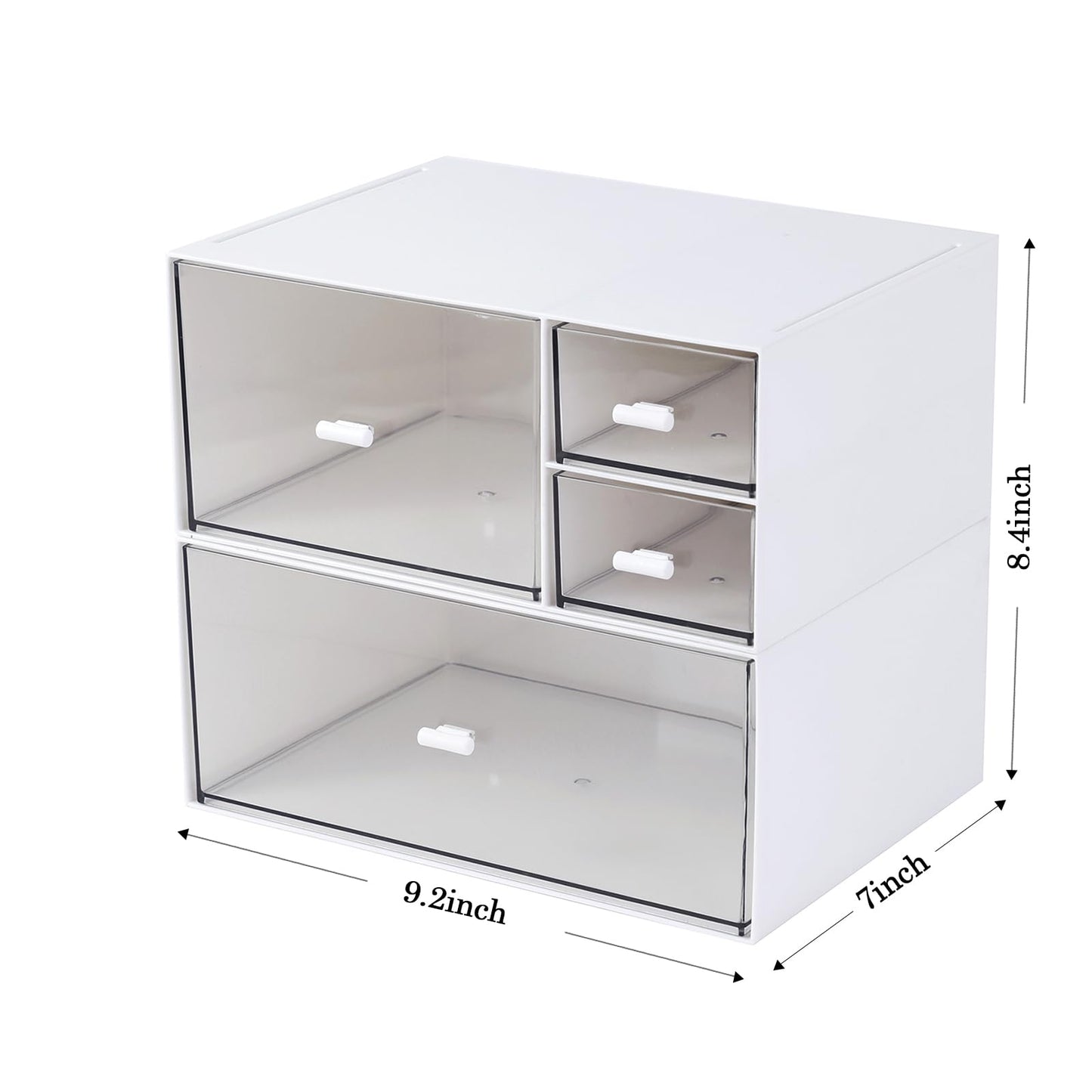 MILULUGO Desk Organizer with 4 Drawers, Makeup Organizer, Desktop Storage Box, Cosmetics Storage Box for nail polish, Lipstick, Brushes, Jewelry, Skincare, Bathroom Organization Boxes(White)