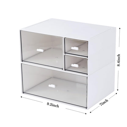 MILULUGO Desk Organizer with 4 Drawers, Makeup Organizer, Desktop Storage Box, Cosmetics Storage Box for nail polish, Lipstick, Brushes, Jewelry, Skincare, Bathroom Organization Boxes(White)