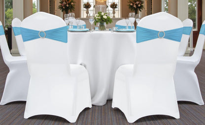 MDS Spandex Chair Sashes - Premium Stretch Covers with Buckle Slider for Weddings & Events | Blue, Pack of 75