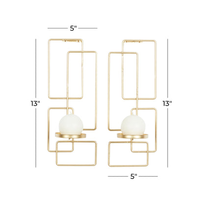 Deco 79 Metal Geometric Tealight 2 Plate Wall Sconce, Set of 2, 5"W, 13"H, Gold