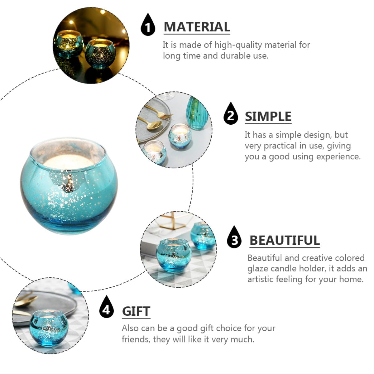 MAGICLULU 12pcs Hollow Glass Candle Holders with Blue Dot Pattern Decorative Votive Candle Cups for Home Party Table Centerpiece