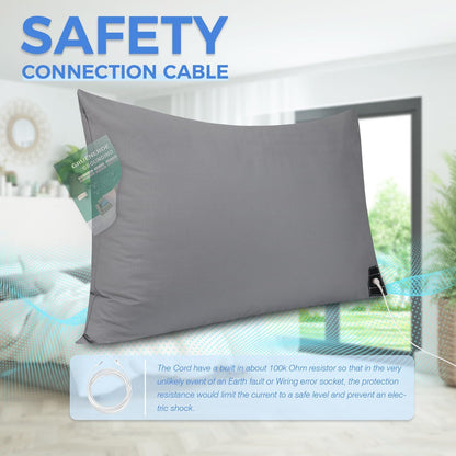 Grounding Pillowcase Queen Conductive Grounding Mat with 15ft Grounding Cord 20x30in Sleep Therapy Relieve Stress Increase Energy Gray
