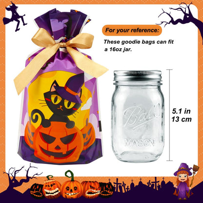 HRX Package 50pcs Halloween Treat Bags, 5.8x9x2.4 inch Drawstring Candy Goodie Bags for Trick or Treat