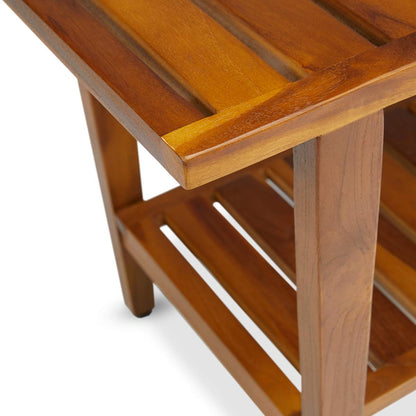 TeakCraft Teak Shower Bench with Shelf 30 inch Wood Spa & Shower Stool - Fully Assembled, The Liv