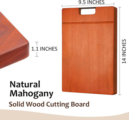 LUBAN Mahogany Wood Cutting Board, Thickened & Large with Handle, Premium Sustainable Wooden Chopping Board (14x9.5x1.1