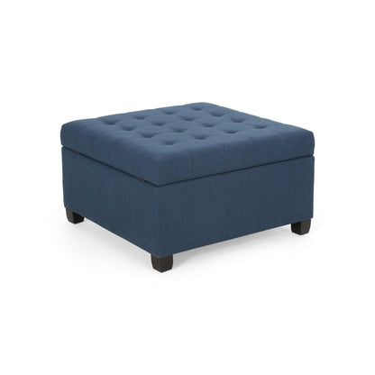 YOPTO 31" Square Storage Ottoman,Linen Footrest with Wooden Legs,Upholstered Button Tufted Coffee Table for Living Room,Navy Blue