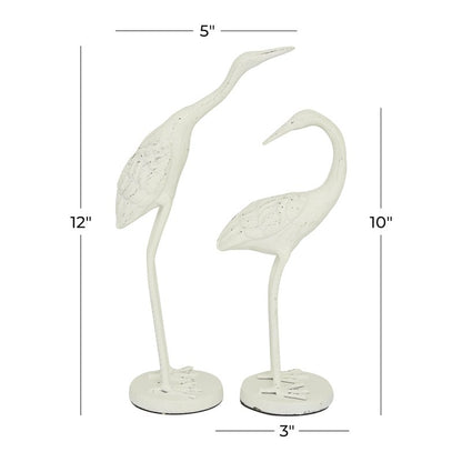 Deco 79 Metal Bird Decorative Sculpture Home Decor Statues, Set of 2 Accent Figurines 10", 12"H, White