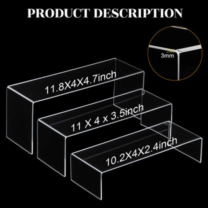 Chuangdi 2 Sets Large Acrylic Risers Display Stands for Figures Collectibles, Shelf Showcase for Dessert Cupcake Candy Treat Action Product Jewelry(Clear,Extra Large Set)