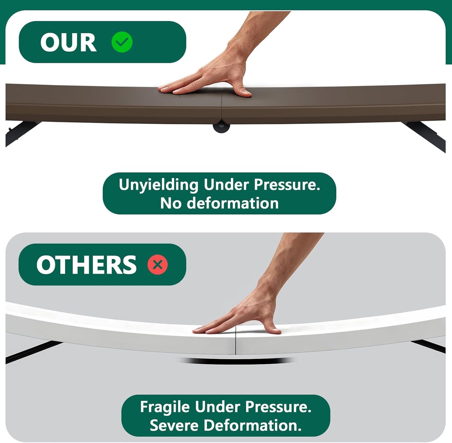 48" 24" Folding Table x - Heavy Duty Fold-in-Half Plastic Table with Adjustable Height, Portable Utility Tables