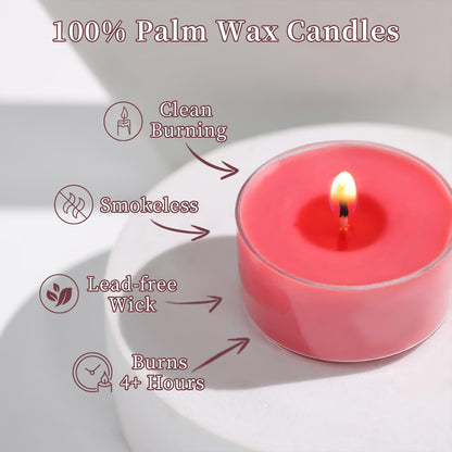 Scented Tea Lights Candles, Wisper of Rose, 16 Pack – Red Scented Tealight Candles– 100% Palm Wax – 6 Hour Burn Time Aromatherapy Tea Light Votive Candle for Dinner, Bedroom, Spa