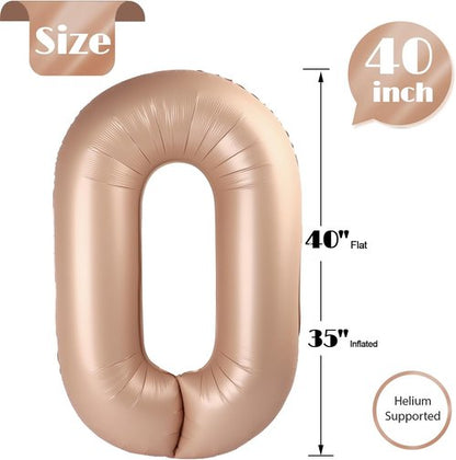 Light Brown Number Balloons - 40 Inch Tan 0 & Khaki 10-50 | Beige Birthday Party Decorations