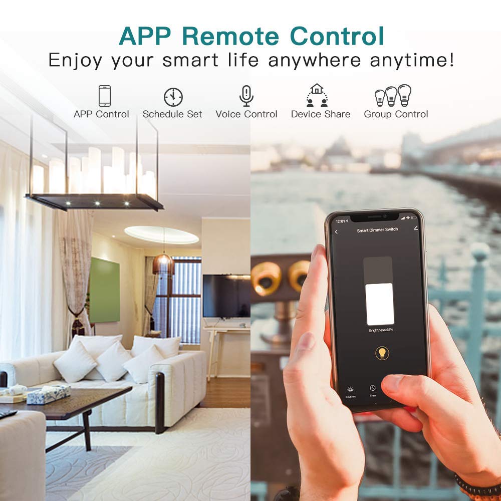 TREATLIFE 3 Way Smart Dimmer Switch 2 Pack, 2 Master Dimmer Switch Compatible with Alexa, Google Assistant, 2.4GHz WiFi Light Switch APP Remote Control, Neutral Wire Needed, Schedule, No Hub Required