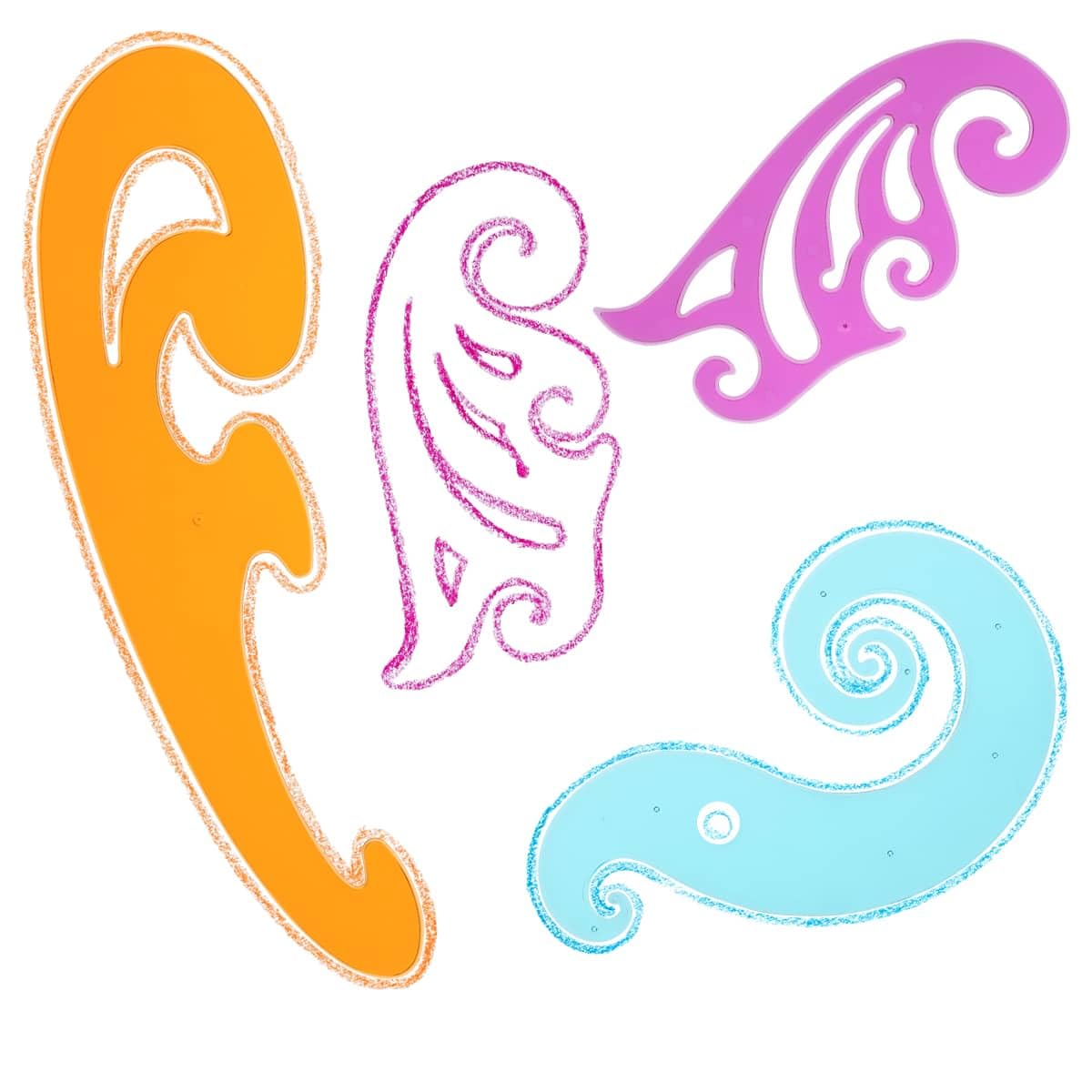 Elodie's Curvy Stencils by First Impressions - Durable Drafting Tools with French Curve Ruler & Drawing Shape Stencil for Imaginative Designs - Includes 3 Stencils & Reusable Storage Pouch