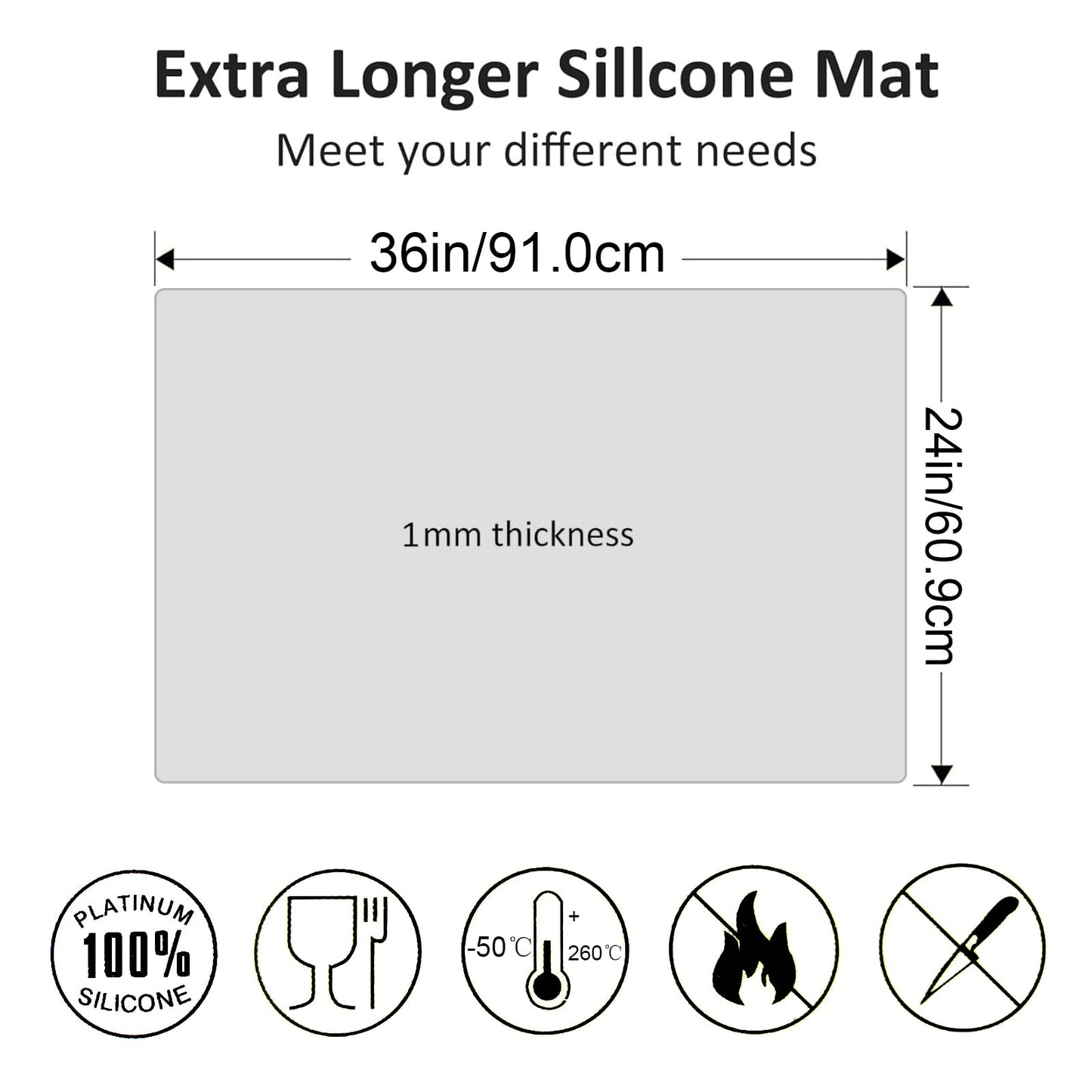 36" x 24" Extra Large Silicone Mat for Epoxy Resin, non-slip, heat-resistant, demolding, etc. (Black)