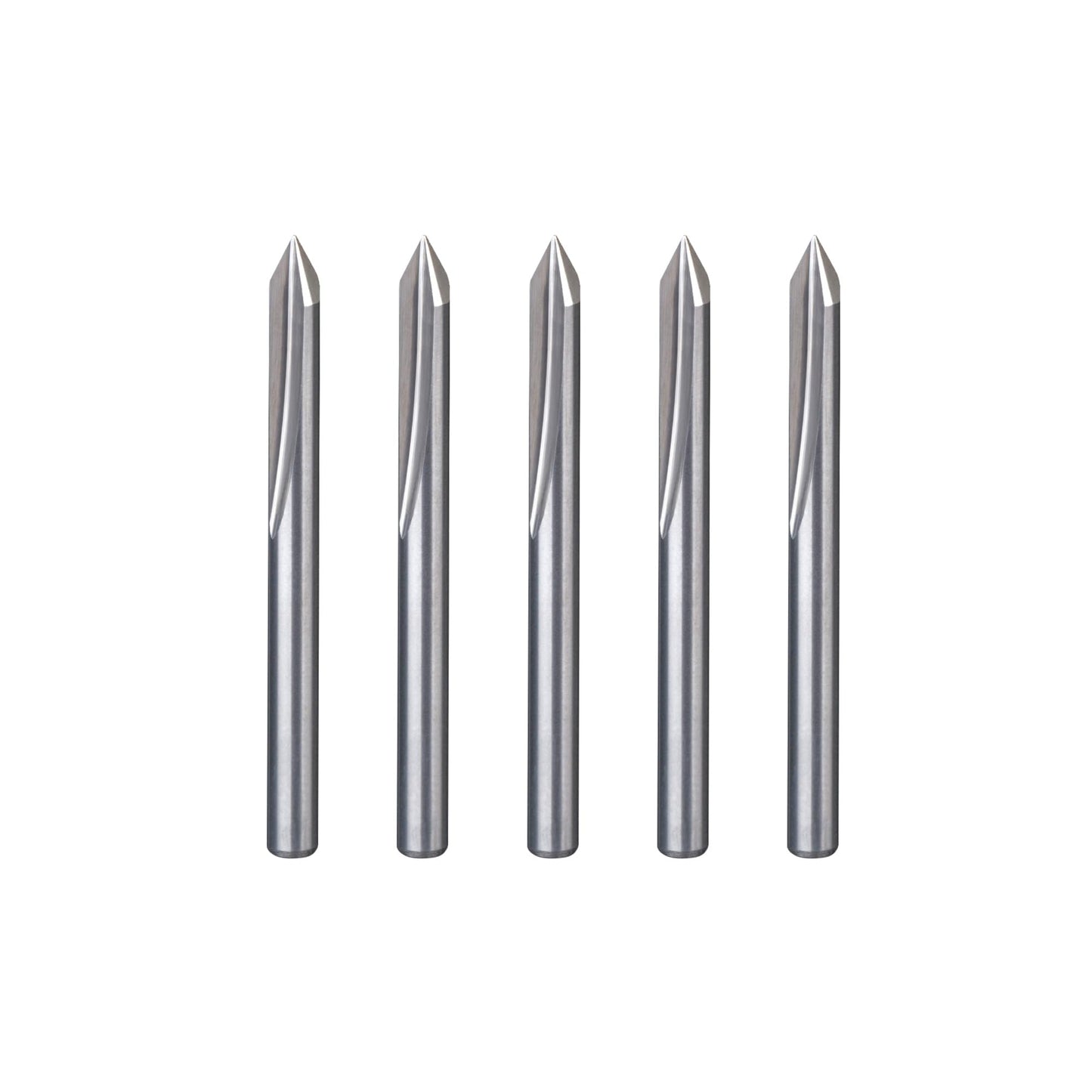 HUHAO 5PCS CNC Wood Carving Router Bit Set,60 Degree Engraving 1/8 Inch Shank V Bit 2 Flute 0.1mm Tip Carbide V Bit for Acrylic Metals Wood MDF PVC