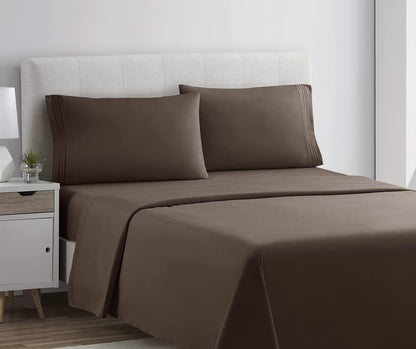Clara Clark Premier 1800 Series Bed Sheet Set, 4pc, Queen, Chocolate Brown