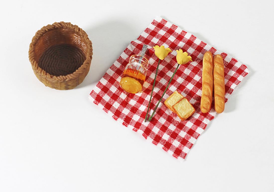 COMPACTINI Miniature 10P Set Model 1:12 Scale Set Dollhouse Accessories Picnic Miniature Bakery Baguette Bread Basket Miniature Doll Party Play Accessories (Red)