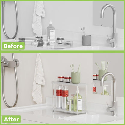 2 Tier Bathroom Organizer and Storage Water Absorbing Stone Bathroom Counter Organizer, Skincare Organizers with Perfume & Makeup