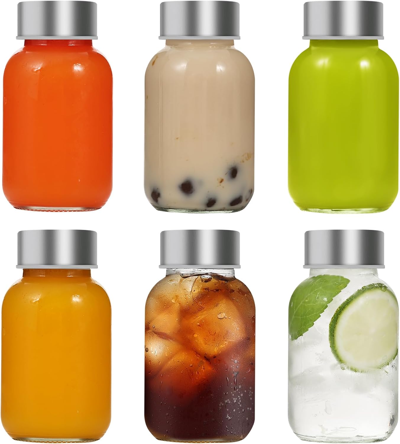 5oz,Juicing 100% 6 Pack,Dishwasher Danmu Glass Juice Bottles with Lids Bottles Reusable Glass Leakproof