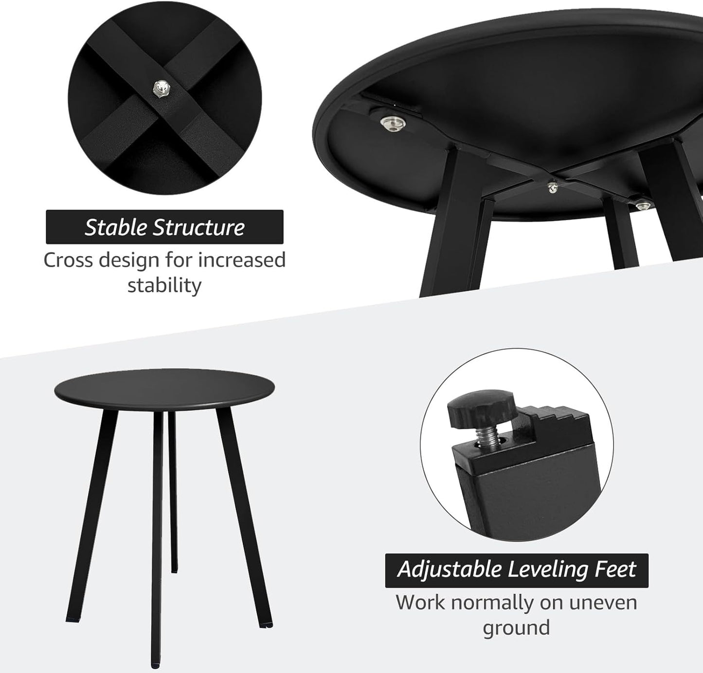 Meluvici Outdoor Side Table, Weather Resistant Patio Small Side Table Outdoor Indoor Round Metal Steel Small Table