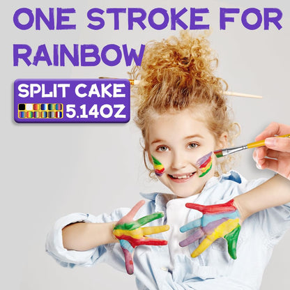OPHIR Professional Face Painting Kit for Kids & Adults, 5.14 oz Non Toxic Water Activated Rainbow Split Cake Face Paint with Stencils, Brushes, Practice Boards for Summer Fun Halloween Party Festivals
