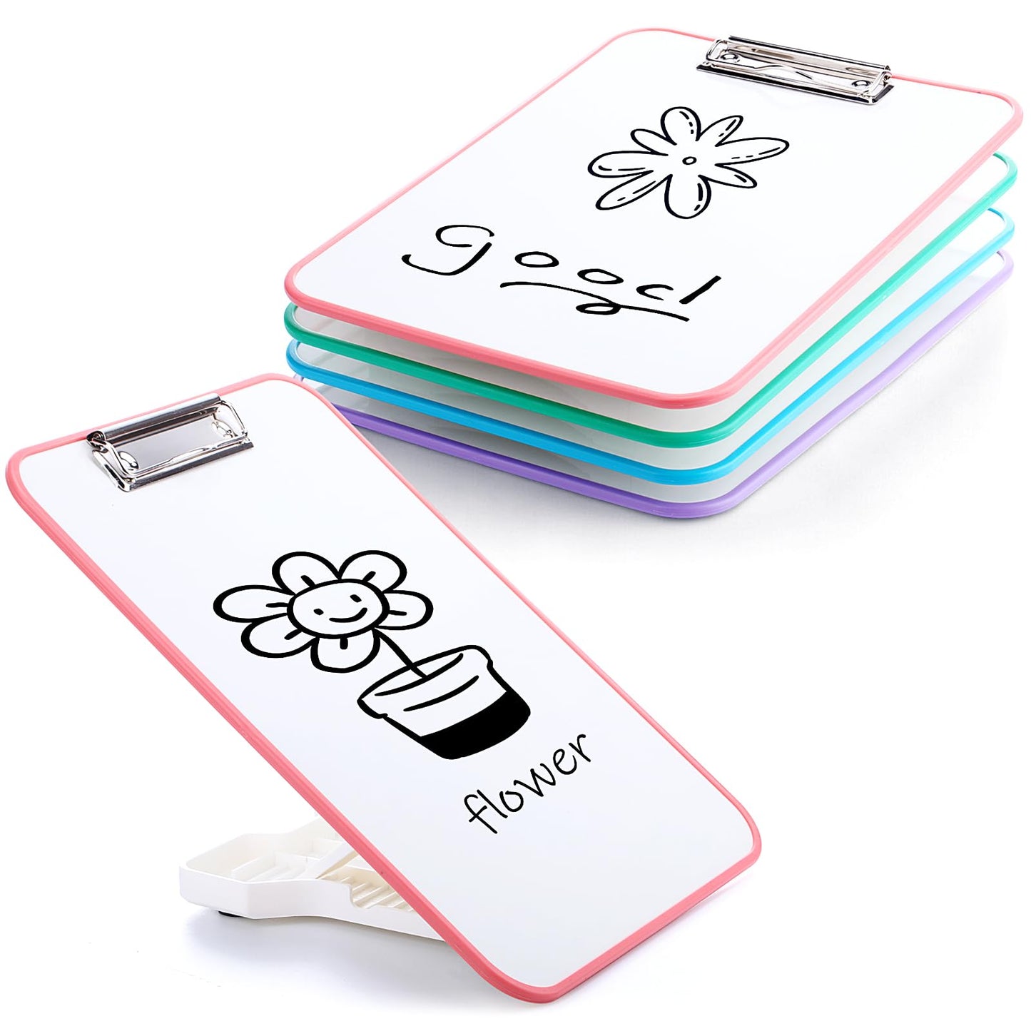 Seajan 4 Set Writing Slant Board with Stand, 15°-75° Desktop Whiteboard Dry Erase Clipboard 12x9 Inch Portable Reusable Handwriting Practice Teacher Office Supplies for Reading Drawing Studying