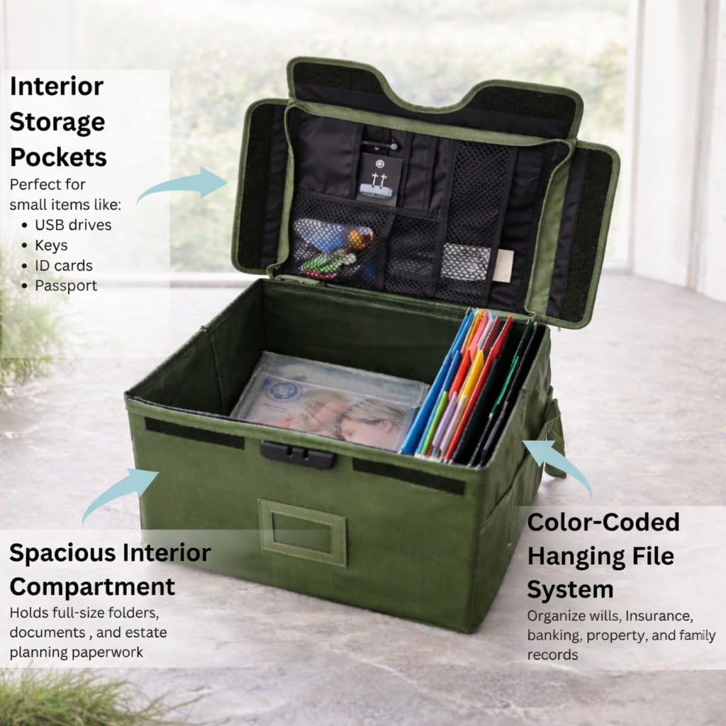 Icebox End of Life Organizer – Fire-Resistant Estate Planning & Emergency Document Storage Box – Lockable Home File Organizer for Important Documents (Green)