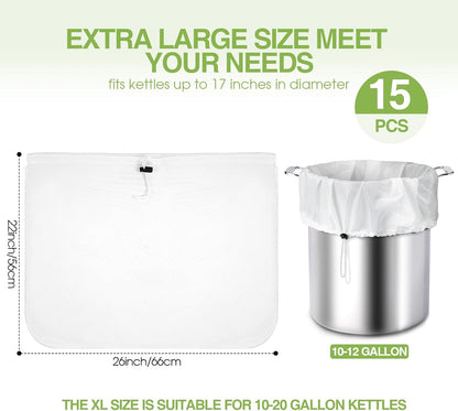 15 Pack 26 22'' Chumia Brew Bags Reusable Extra Large x Fine Mesh Strainer Cold Brew Filters Drawstring Cheese Cloth