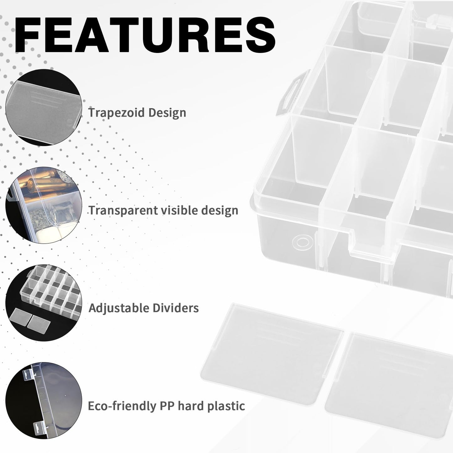 OALCQ 36 Grids 2 Pcs Bead Organizer and Storage Tackle Box for Rock Collection, Washi Tape, Small Items - Plastic Container