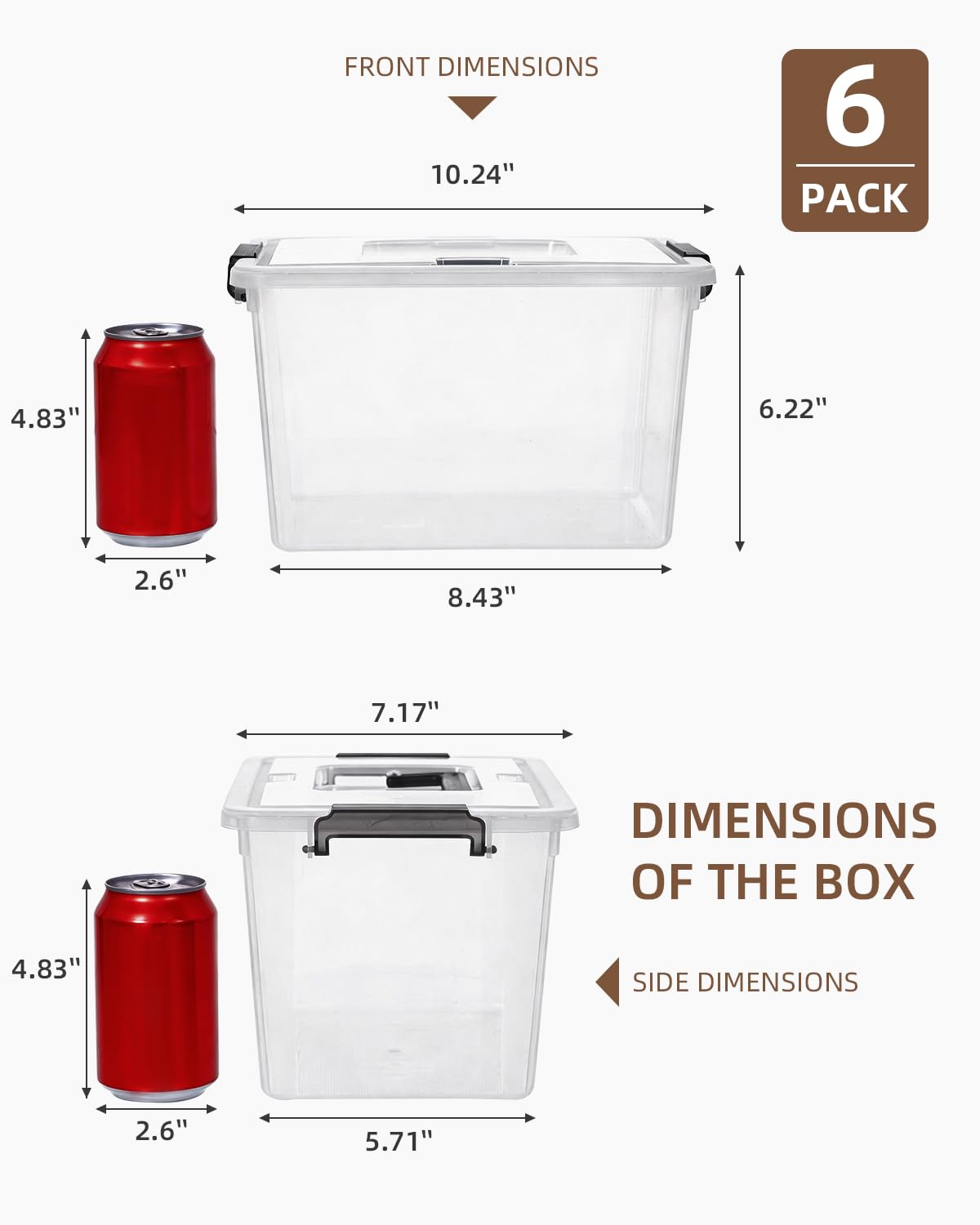 Citylife 6 Packs 6 QT Plastic Storage Bins with Latching Lids Clear Storage Box with handle Stackable Storage Containers for Organizing Snacks, Crafts, Toys, Tools