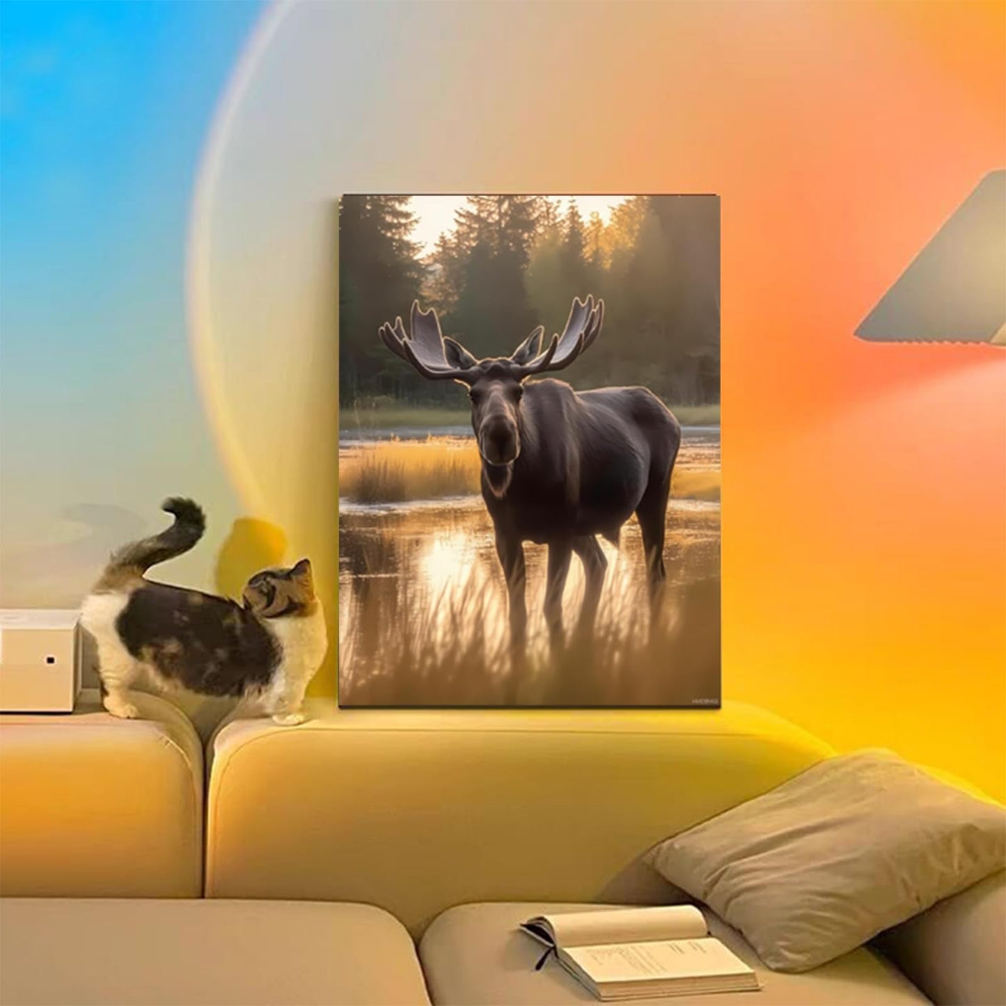 HMDIIMGE Moose Walking Diamond Painting Kits for Adults, Animal 5D Full Drill Diamond Art Kits Paint with Round Diamonds DIY Gem Art Painting kit for Home Wall Decor Gifts 12x16 inch