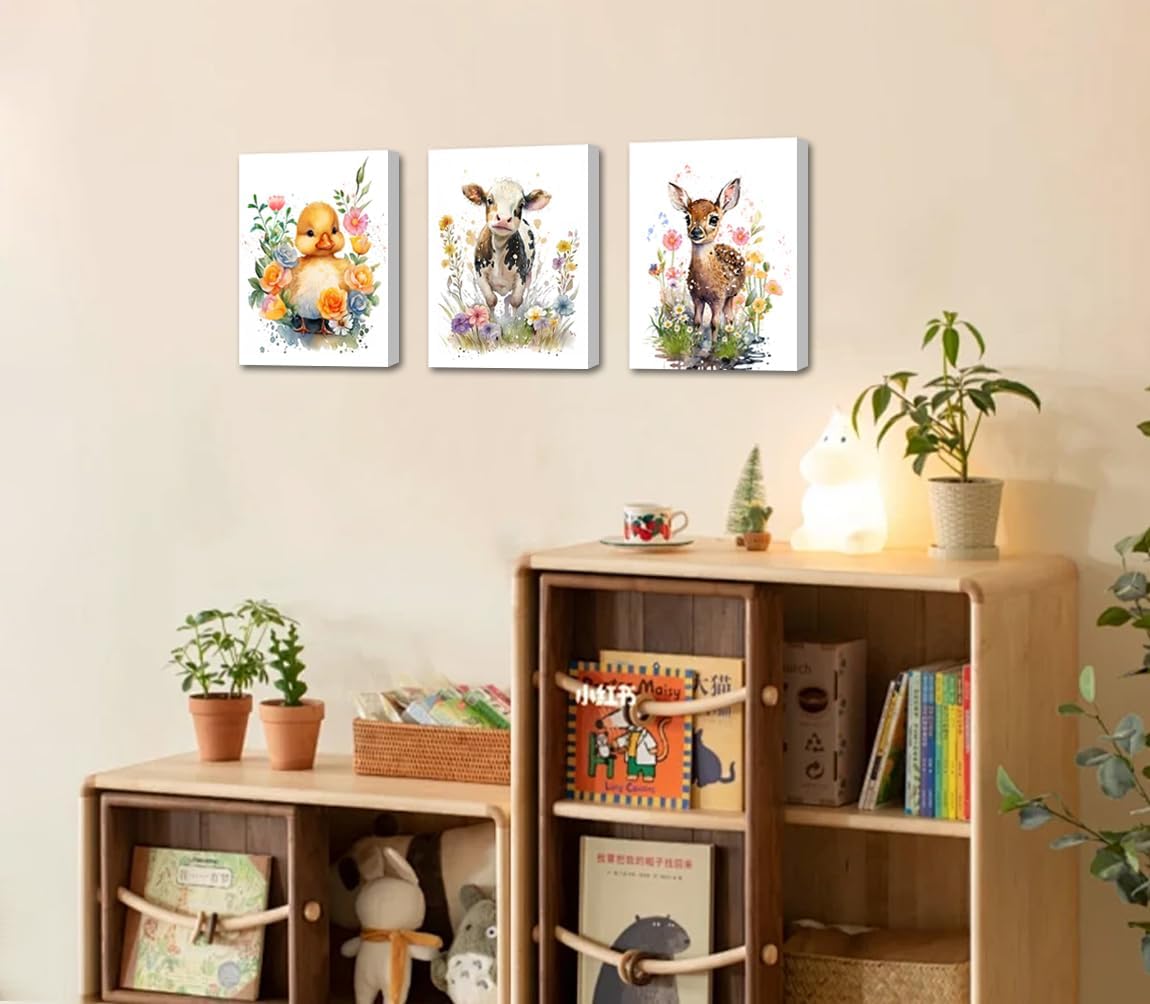 LNLAGBO Decor,Set 6(8"X10") Framed Baby Watercolor Farm Animals Nursery Wall Art Prints,Cute Baby Animal Nursery Farm