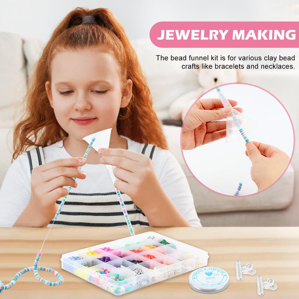 LVOERTUIG Beading Funnel, Clay Beads Bracelet Making Kit, 4 Pcs Beading Funnel Bead Bracelet Kit for Jewelry Making Clay Beads Bracelets Making with Beading Funnel, Beading Needles, Clip