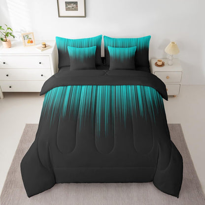 Set 7 Set Feelyou Abstract Ombre Comforter with Sheets Kids Teens Teal and Black Girls Piece Bedding Room Decor Fashion