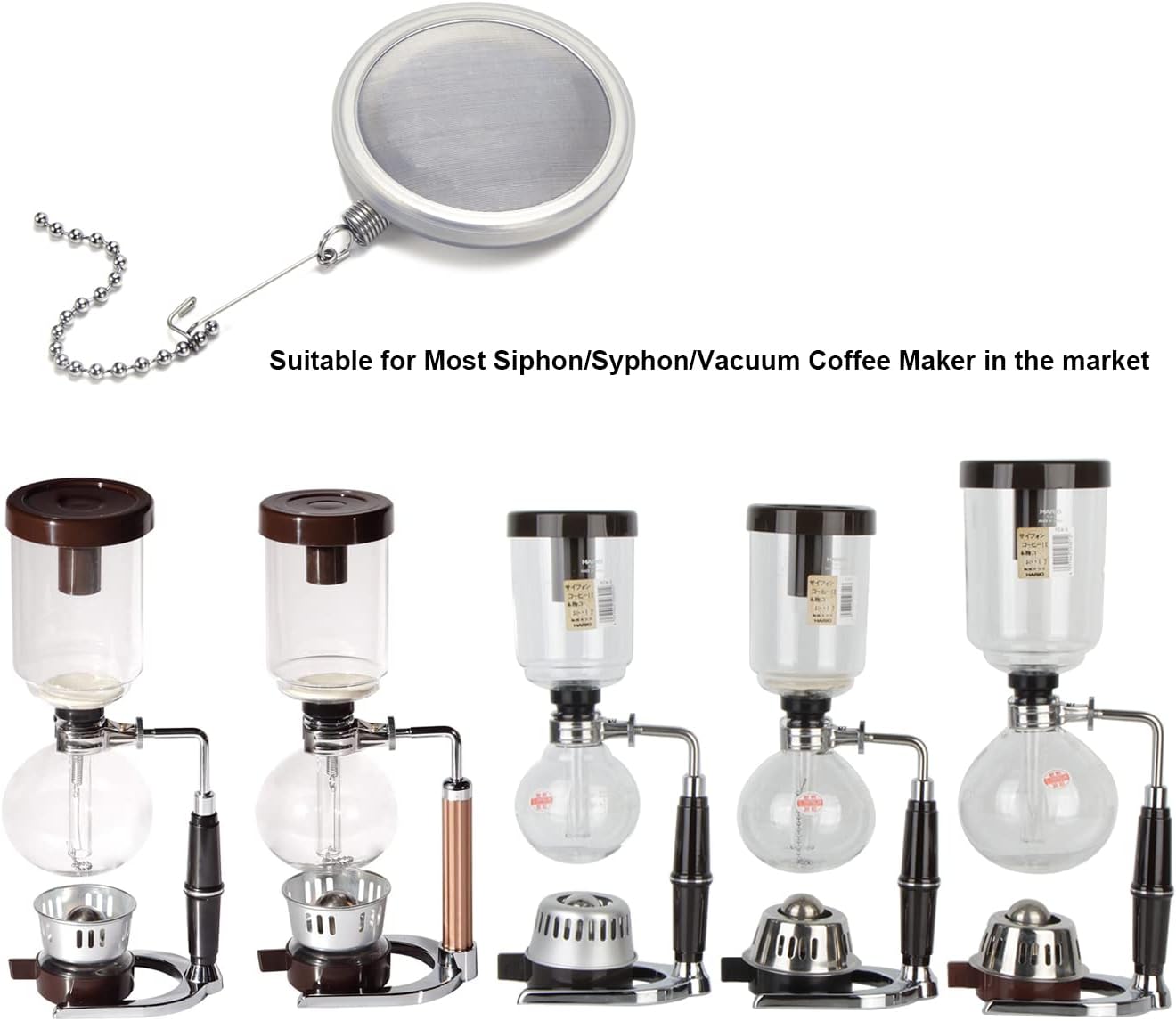 Reusable Coffee Filter for Hario Yama Siphon Coffee Maker & Similar Models, Permanent Stainless Steel & Silicon Rubber