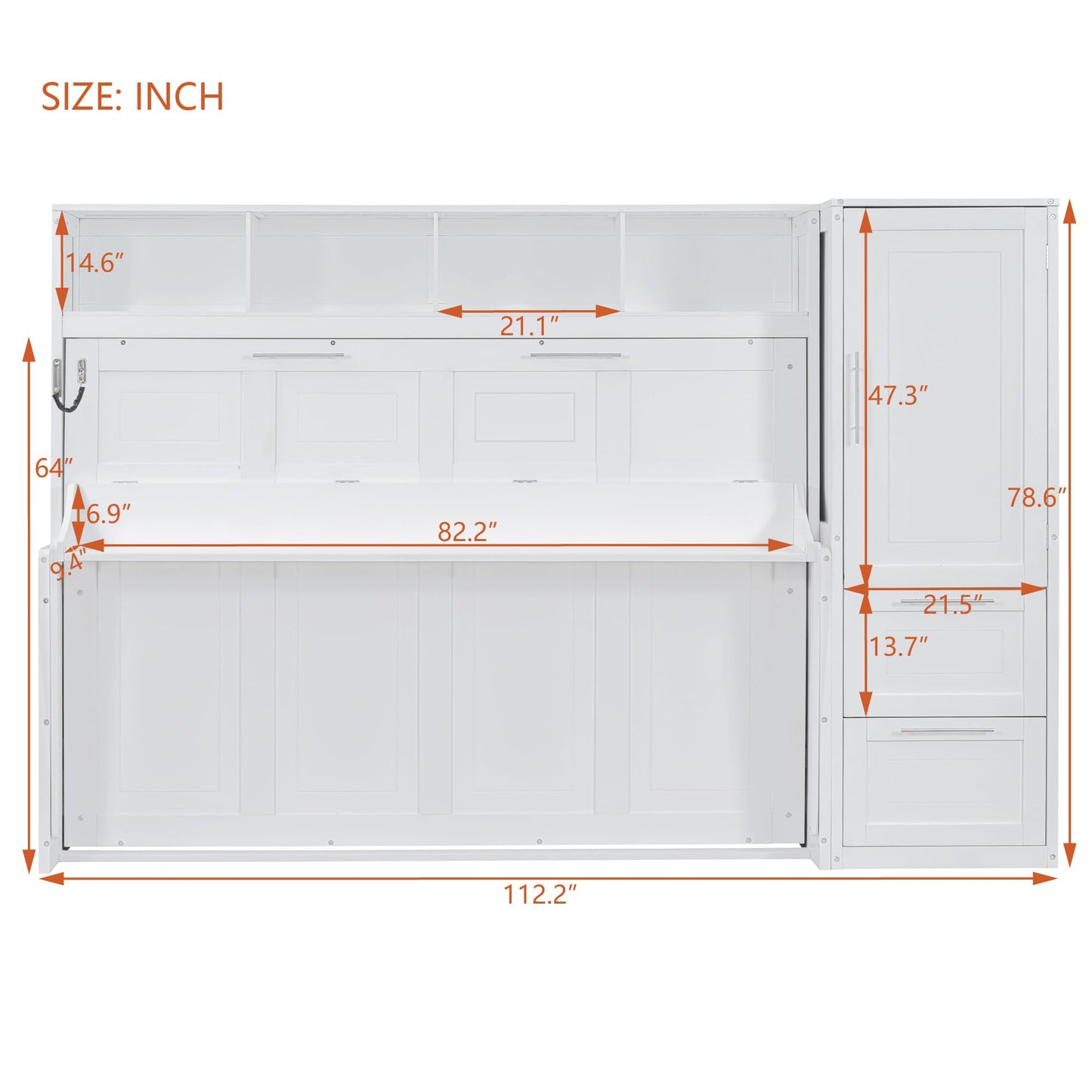 Ball & Cast Murphy Bed Queen Size Wall Beds with Closet and Storage Drawers,Wood Hideaway Platform Bedframe w/Lock,can be Folded,Easy Assembly,for Kids Bedroom,Student Dorms,White