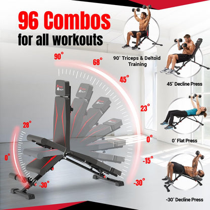 Fitness Reality Adjustable Weight Bench, Press for Incline Decline Workouts & Strength Training - Foldable for Home Gym - 800 Pound Capacity