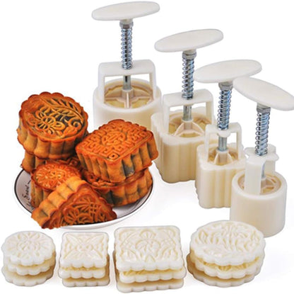 Mooncake Mold Press with 12 Flower Patterns, DIY Hand Press Pastry Tool for Mid Autumn Festival (50g+100g)