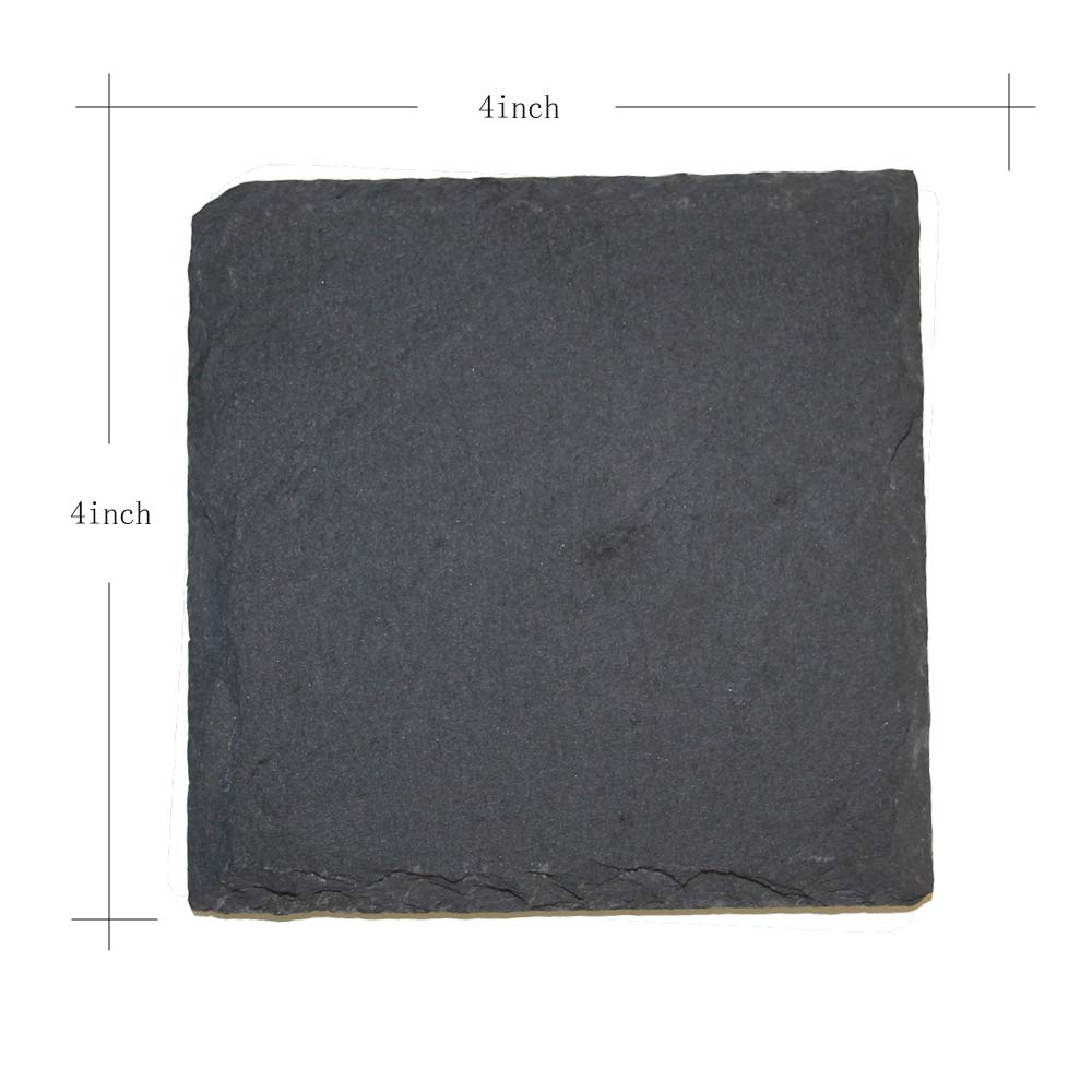 MONKEY SUN 60 Pack 4 x 4 Inch Gorgeous Black Slate Stone Coasters Bulk Square Slate Stone Cup Coaster for Drink Bar Kitchen Home, Handmade Natural Rough Edge, Set of 60