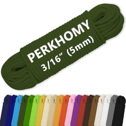 PerkHomy Cotton Rope 3/16" (5mm) 100 ft Multi Purpose Utility Diamond Braided Cord, Natural Cotton for Clothes Line Camping Crafting Flag Pole, Army Green