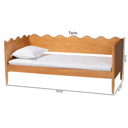 Baxton Studio Malaya Modern Oak Brown Wood Full Daybed with Scalloped Edges