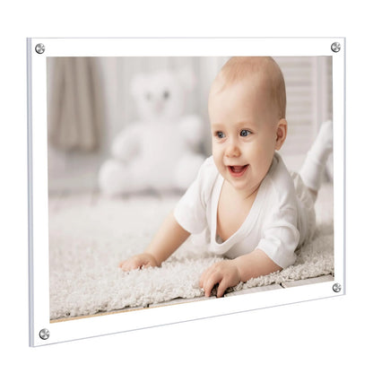 Kalami 8x10 Picture Frame Wall Mount Self Adhesive with Sliver Screws, Clear Acrylic No Drill Floating Frameless Poster Frame for Office Photo Canvas Document Gallery, Full Frame Size 10x11
