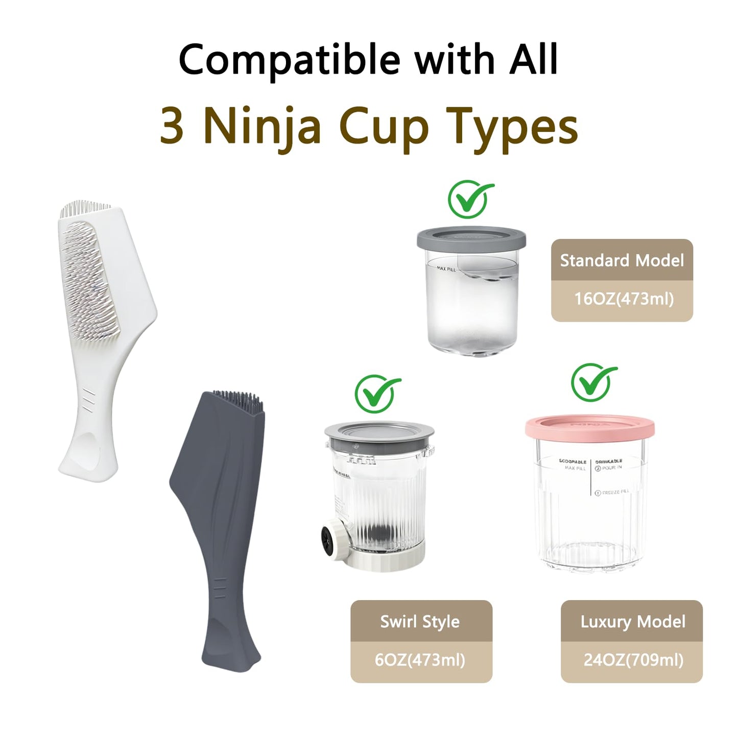 Cleaning Brush for Ninja Creami Ice Cream Cups – 2-in-1 Silicone Scraper and Brush,Curved Blade Fits Cup walls & Bottom, Dishwasher Safe (Gray)