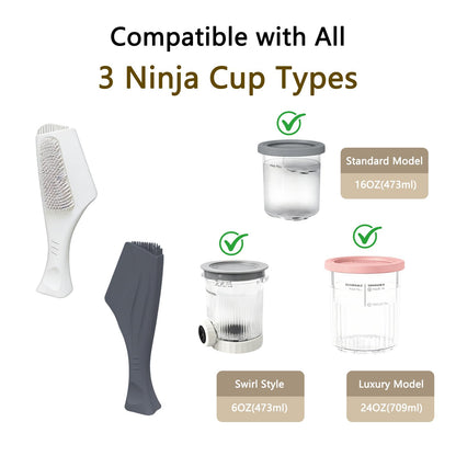 Cleaning Brush for Ninja Creami Ice Cream Cups – 2-in-1 Silicone Scraper and Brush,Curved Blade Fits Cup walls & Bottom, Dishwasher Safe (Gray)