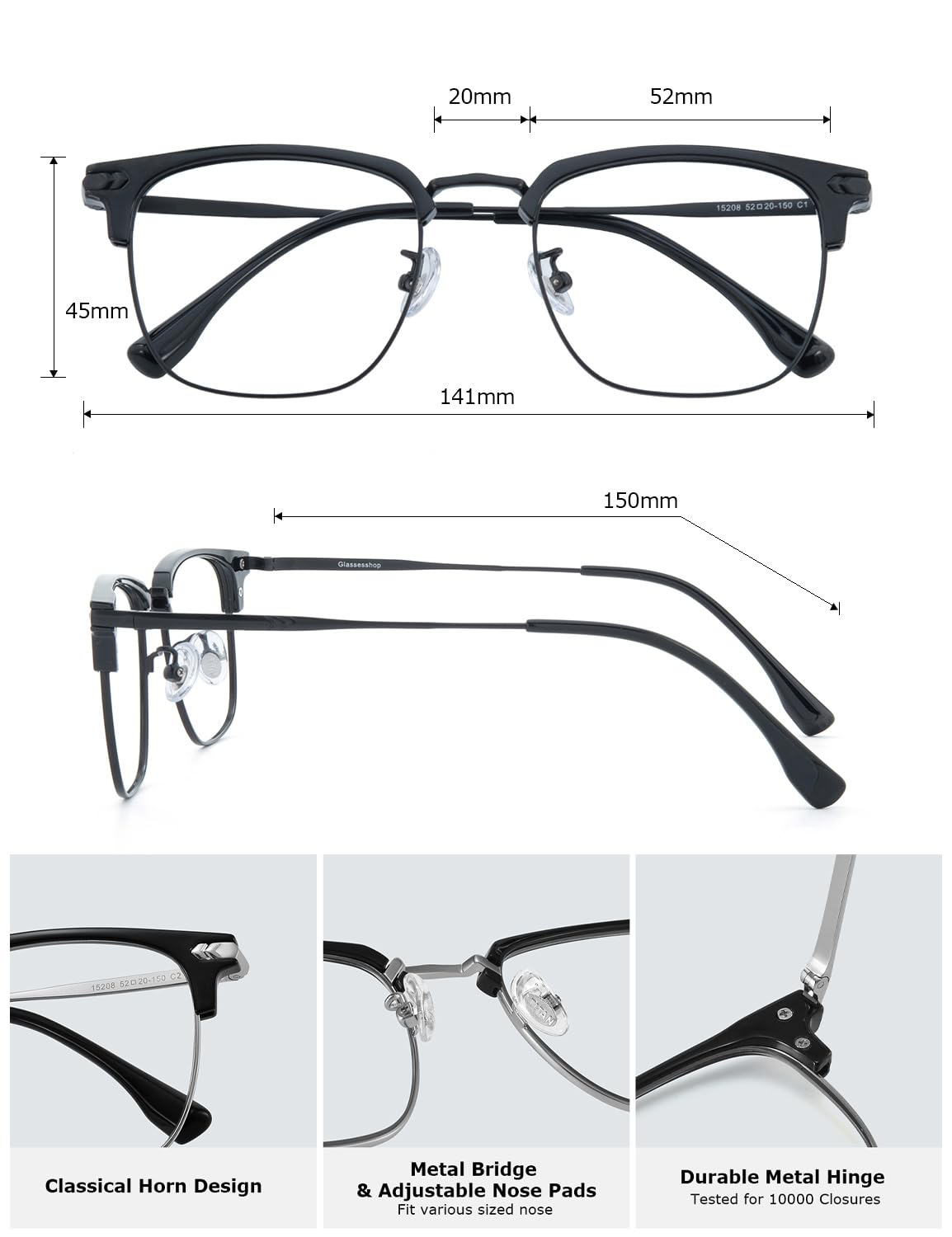 ZanyLen Blue Blocker Glasses for Men Metal Browline Computer Gaming Glasses With Blue Ray Filter (Gunmetal/Black TR90 Eyeglasses)