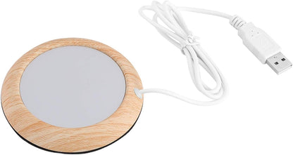 USB Wood Grain Cup Warmer with USB Cable, Electric Drink Plate Tea Mat Coffee Warmer Pad for Home Use